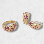 Set Anillo & Zarcillos Omega c/ Rubies - Oro Amarillo 18Kts