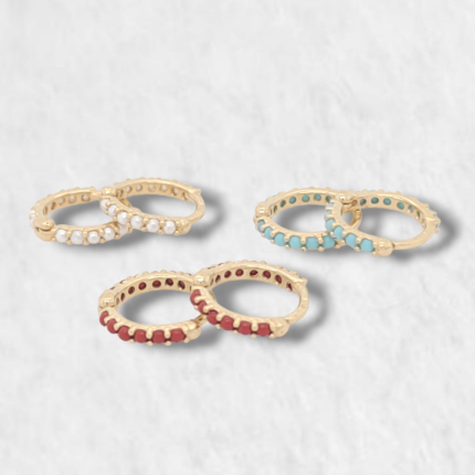 Huggies (13 mm) Caviar Perla/Turquesa/Coral - Oro Amarillo 18Kts