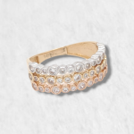 Anillo Tres Lineas c/ Zircones Engastados - Oro Amarillo 14Kts