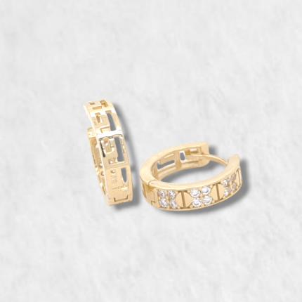 Huggies (14 mm) Reversibles c/ Tornillos, Zircones & Greca Calada - Oro Amarillo 18Kts