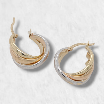 Argollas (20 mm) Tres Lineas Media Cana Cruzadas - Oro Tres Tonos 14Kts