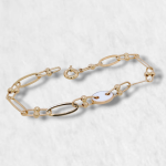 Brazalete (19 cm) Links Ovalados & Mariner Esmaltado Blanco y Turquesa (Reversible) - Oro Amarillo 14Kts