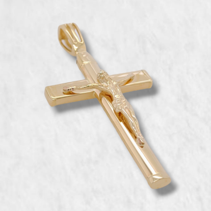 Crucifijo (26 x 42 mm) Tubo Oval Central - Oro Amarillo 14Kts