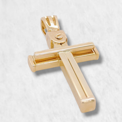 Cruz (32 x 21 mm) Tubo Cuadrado c/ Ranura - Oro Amarillo 14Kts
