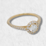 Anillo Compromiso Diamantes c/ Halo Redondo - Oro Amarillo 14Kts