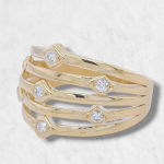 Anillo Cinco Lineas c/ Diamantes - Oro Amarillo 18Kts