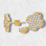 Zarcillos (10 x 10 mm) Treboles c/ Zircones Pave - Oro Amarillo 14Kts