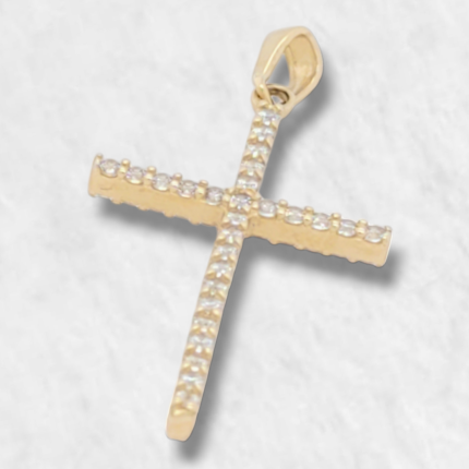 Cruz (16 x 24 mm) c/ Zircones Pave - Oro Amarillo 14Kts