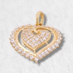 Dije (18 x 19 mm) Corazon Doble c/ Zircones Pave - Oro Amarillo 18Kts
