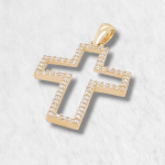 Cruz (19 x 24 mm) Silueta c/ Zircones Pave - Oro Amarillo 14Kts