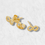 Zarcillos (3 x 7 mm) Infinito Punteado (Post) - Oro Amarillo 18Kts