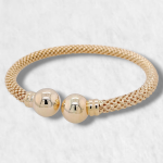 Pulsera Abierta Tejido Caviar c/ Terminales Esferas - Oro Amarillo 14Kts
