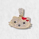 Dije (14 x 11 mm) Hello Kitty c/ Zircones Pave & Esmalte - Oro Amarillo 14Kts