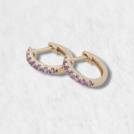 Huggies (12 mm) c/ Amatista Pave - Oro Amarillo 14Kts