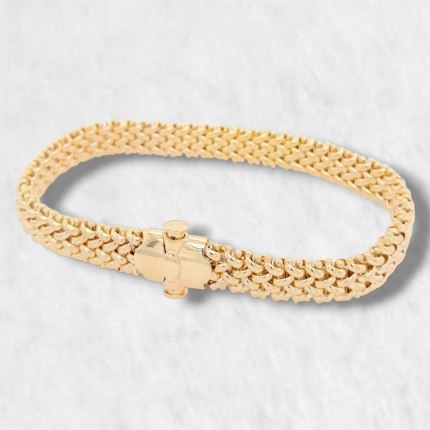 Brazalete (18.5 cm) Tejido en Cruz - Oro Amarillo 14Kts