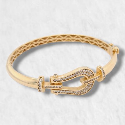 Pulsera Media Cana c/ Omega Zircones Pave - Oro Amarillo 14Kts