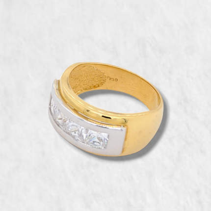 Anillo c/ Zircones Princess Cut - Oro Dos Tonos 18Kts