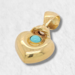 Dije (15 x 17 mm) Corazon Bombe c/ Turquesa Cabuchon - Oro Amarillo 18Kts