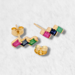 Zarcillos (10 x 4 mm) Esmeralda, Zafiro & Rubi Rectangulares - Oro Amarillo 18Kts