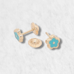 Zarcillos (5.3 mm) Flores c/ Esmalte Turquesa (Abridores/Screwback) - Oro Amarillo 14Kts