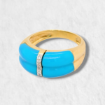 Anillo Turquesas & Diamantes - Oro Amarillo 18Kts
