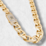 Cadena Mariner Plano c/ Zircones Pave - Oro Amarillo 18Kts