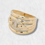 Anillo c/ Lineas & Botones Mariner Plano & Zircones  Pave - Oro Amarillo 14Kts