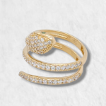 Anillo Serpiente Espiral c/ Zircones Pave - Oro Amarillo 14Kts