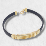 Brazalete (20 cm) c/ Placa Maciza Acanalada & Caucho - Oro Amarillo 14Kts