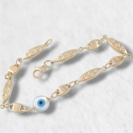 Brazalete (18 cm) Eslabones Marquise Estampados & Ojo Turco - Oro Amarillo 14Kts