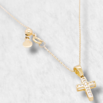 Cadena Ajustable Tejido Cable c/ Dije Cruz Zircones Pave - Oro Amarillo 14Kts