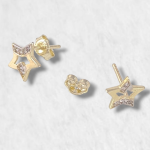 Zarcillos Post Tres Estrellas (19x11mm) Planas - Oro Amarillo 18Kts - Image 4