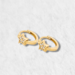 Huggies (9 mm) Estrellas c/ Zircones Pave - Oro Amarillo 14Kts