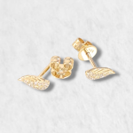 Zarcillos (3 x 8 mm) Alas c/ Diamantes (Post) - Oro Amarillo 14Kts