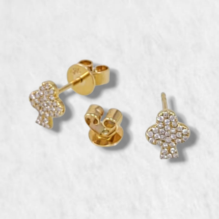 Zarcillo Post Trebol Poker con Diamantes - Oro Amarillo 14 Kts