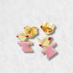 Zarcillos de Niña (Bimba) con Esmalte Rosa - Oro Amarillo 18Kts