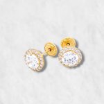 Zarcillos (7 mm) Zircon c/ Halo de Zircones - Oro Amarillo 18Kts
