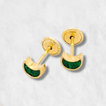Zarcillos (5 x 4 mm) Luna Malaquita - Oro Amarillo 18Kts