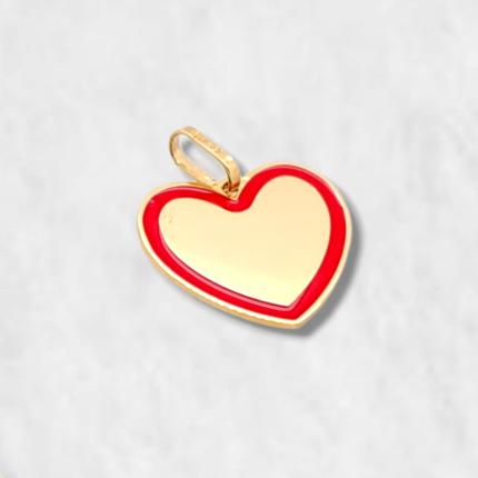 Dije (15 x 14 mm) Corazon Plano c/ Esmalte Rojo - Oro Amarillo 14Kts
