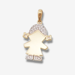 Dije Mediano (13.5 x 16 mm) Niña con Zircones - Oro Amarillo 14 Kts