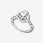 Anillo Compromiso Diamante Gota c/ Doble Halo de Diamantes - Oro Blanco 14Kts