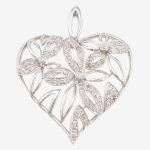 Dije Corazon con Petalos y Diamantes - Oro Blanco 14Kts