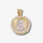 Medalla (13 mm) redonda Virgen Guadalupe c/ Zircones - Oro Dos Tonos 14Kts