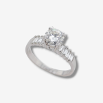 Anillo Compromiso 4 Prongs Corazones & Aro Baggete Diamante c/ Zircon Central - Oro Blanco 18Kts - Image 2