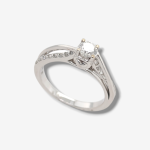 Anillo de Compromiso c/ Aro de Diamantes & Corazones - Oro Blanco 14Kts