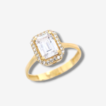 Anillo Compromiso c/ Zircon Rectangular c/ Halo - Oro Amarillo 18Kts