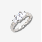 Anillo Compromiso 3 x Zircones Princess Cut - Oro Blanco 14Kts