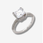 Anillo de Compromiso c/ Diamantes & Zircon Central - Oro Blanco 14Kts