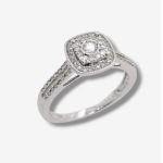 Anillo de Compromiso Estilo Cushion c/ Diamantes - Oro Blanco 14Kts