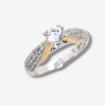 Anillo de Compromiso Modelo Catedral c/ Aro Diamantes Pave & Zircon Central - Oro Blanco 14Kts